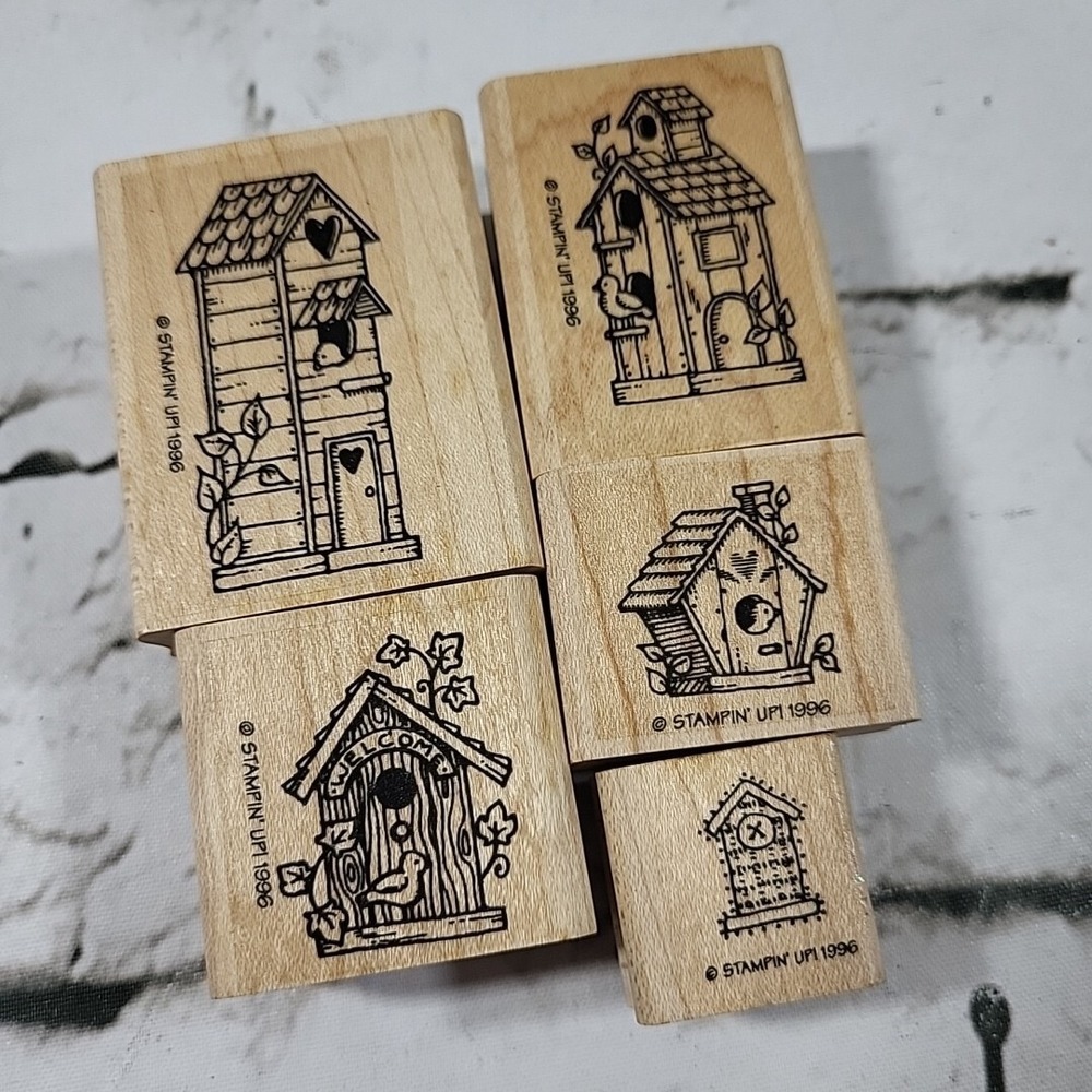Stampin' Up! Mini Birdhouses Rubber Stamp Set Of 5 Vintage 1996 Crafts - Picture 2 of 9
